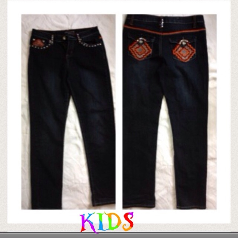 M2) Vintage Harlem Girls Jeans Size 14 Skinny Stretch Denim Studded Pockets Oran